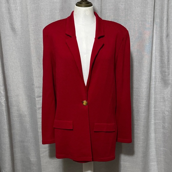 Vintage Jackets & Blazers - EUC Vintage J.S.S.-Oversized Sweater Blazer-Single Button-Red-Sz M-Wool/Rayon